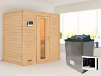 Karibu Sauna Sonja inkl. 9 kW Ofen ext. Steuerung mit energiesparender Saunatür -ohne Dachkranz-