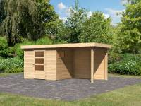 Karibu Woodfeeling Gartenhaus Oburg 3 natur mit Anbaudach 2,4 Meter inkl. Rückwand