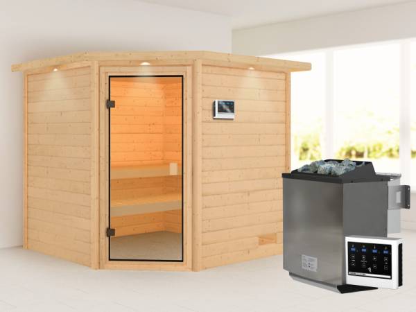 Karibu Sauna Tilda 4,5 kW BIO-Ofen ext. Strg. mit Dachkranz