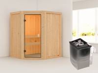 Karibu Sauna Faurin inkl. 9 kW Ofen integr. Steuerung mit klassischer Saunatür -ohne Dachkranz-