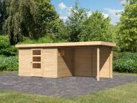 Karibu Woodfeeling Gartenhaus Oburg 4 natur mit Anbaudach 2,8 Meter inkl. Rückwand