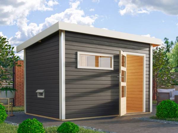 Karibu Aktionssaunahaus Erik 2 38 mm mit 9 kW Ofen ext. Strg. terragrau Karibu Aktionssaunahaus Erik 2 38 mm mit 9 kW Ofen ext. Strg. terragrau