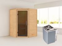 Karibu Woodfeeling Sauna Franka - Moderne Saunatür - 4,5 kW Ofen integr. Strg - ohne Dachkranz