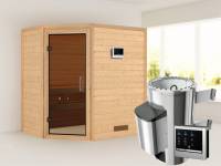 Cilja - Karibu Sauna Plug & Play 3,6 kW Ofen, ext. Steuerung - ohne Dachkranz - Moderne Saunatür