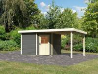 Karibu Woodfeeling Gartenhaus Neuruppin 3 terragrau mit Anbaudach