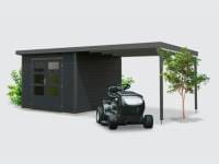 Osb smart choice Hybrid Gartenhaus Woodtallic C, anthrazit/anthrazit im Set mit Fußboden, inkl. 3 m Anbaudach