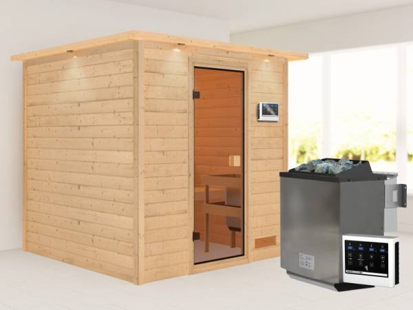 Karibu Sauna Jara 4,5 kW BIO-Ofen ext. Strg mit Dachkranz