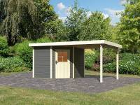 Karibu Woodfeeling Gartenhaus Neuruppin 2 terragrau mit Anbaudach