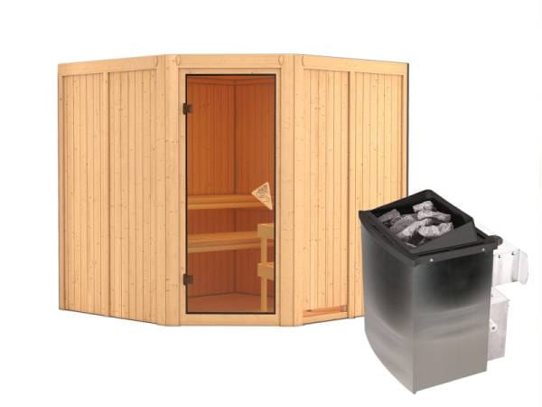 Jarin - Karibu Sauna inkl. 9-kW-Ofen - ohne Dachkranz -