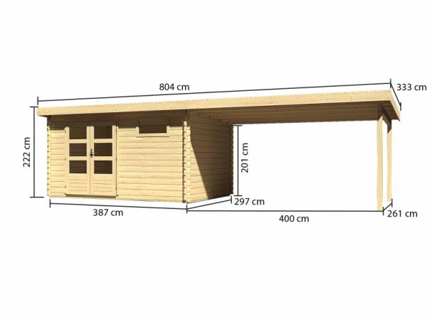 Karibu Woodfeeling Gartenhaus Bastrup 8 mit Anbaudach 4 Meter