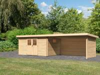 Karibu Gartenhaus Torgau 5 natur mit Anbaudach 4,2 m inkl. Rück- Seitenwand