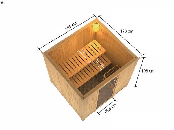 Karibu Woodfeeling Sauna Tromsö -klassische Saunatür - 4,5 kW Bioofen ext. Strg