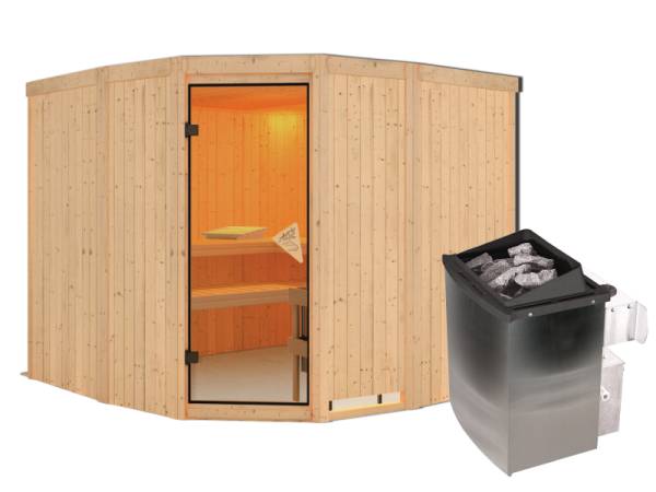 Simara 3 - Karibu Sauna inkl. 9-kW-Ofen - ohne Fenster -