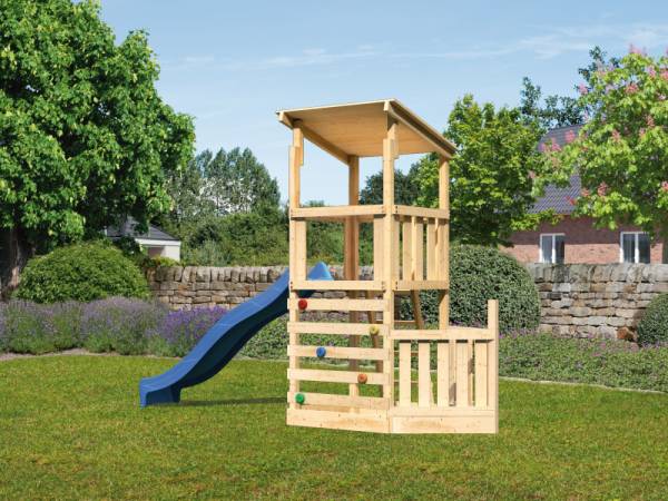 Akubi Spielturm Anna + Rutsche blau + Kletterwand + Schiffsanbau unten Akubi Spielturm Anna + Rutsche blau + Kletterwand + Schiffsanbau unten