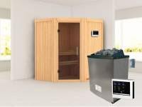 Karibu Sauna Taurin- moderne Saunatür- 4,5 kW Ofen ext. Strg- ohne Dachkranz