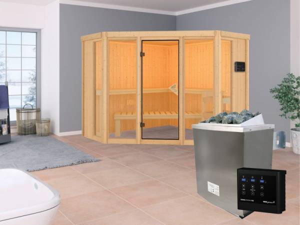 Karibu Aktionssauna Gunnar mit 9 kW Ofen ext. Strg. Karibu Aktionssauna Gunnar mit 9 kW Ofen ext. Strg.