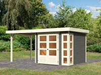 Karibu Woodfeeling Gartenhaus Kerko 3 terragrau mit 2,40 m Anbaudach