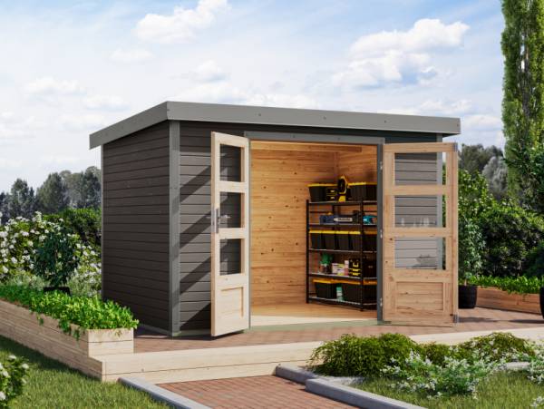 Karibu Hybrid Gartenhaus Jupiter 4 B terragrau/graualuminium