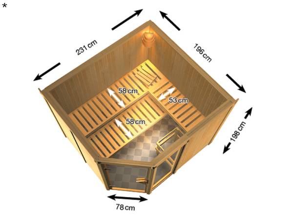 Fiona 3 - Karibu Sauna inkl. 9-kW-Ofen - ohne Dachkranz -