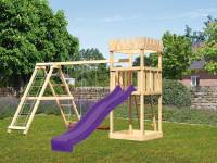 Akubi Ritterburg Löwenherz + Rutsche violett + Doppelschaukelanbau Klettergerüst