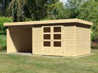 Karibu Woodfeeling Gartenhaus Askola 5 mit Anbaudach 2,25 Meter, Seiten- und Rückwand