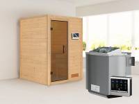 Karibu Woodfeeling Sauna Svenja- moderne Saunatür- 4,5 kW Bioofen ext. Strg- ohne Dachkranz