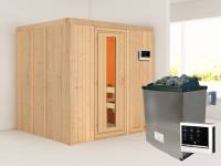Karibu Sauna Sodin inkl. 9 kW Ofen ext. Steuerung mit energiesparender Saunatür - ohne Dachkranz -