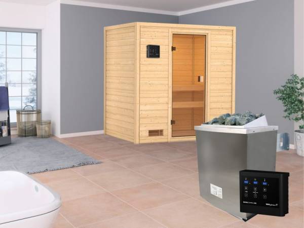 Karibu Aktionssauna Ivar mit 4,5 kW Ofen ext. Strg. ohne Dachkranz Karibu Aktionssauna Ivar mit 4,5 kW Ofen ext. Strg. ohne Dachkranz