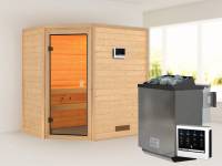 Karibu Sauna Svea inkl. 9 kW Bioofen ext. Steuerung mit klassischer Tür -ohne Dachkranz-