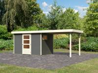 Karibu Woodfeeling Gartenhaus Oburg 4 terragrau mit Anbaudach 2,8 Meter