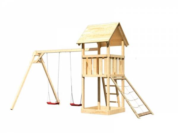 Akubi Spielturm Lotti mit Doppelschaukel und Netzrampe
