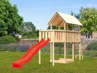 Akubi Spielturm Danny Satteldach + Rutsche rot + Anbauplattform