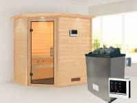 Karibu Sauna Svea inkl. 9 kW Ofen ext. Steuerung mit Klarglas Saunatür