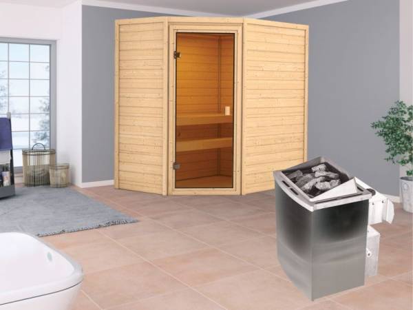 Karibu Aktionssauna Dolf mit 4,5 kW Ofen integr. Strg ohne Dachkranz Karibu Aktionssauna Dolf mit 4,5 kW Ofen integr. Strg ohne Dachkranz