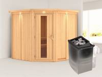 Karibu Sauna Jarin inkl. 9-kW-Ofen mit interner Steuerung, mit Dachkranz, mit energiesparender Saunatür