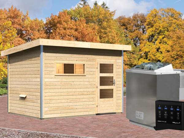 Karibu Aktionssaunahaus Erik 2 38 mm mit 9 kW BIO-Ofen ext. Strg. naturbelassen Karibu Aktionssaunahaus Erik 2 38 mm mit 9 kW BIO-Ofen ext. Strg. naturbelassen