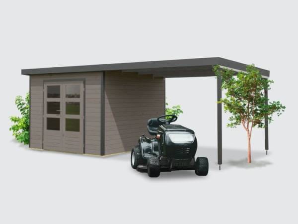 Osb smart choice Hybrid Gartenhaus Woodtallic D, wassergrau/anthrazit im Set mit Fußboden, inkl. 3 m Anbaudach