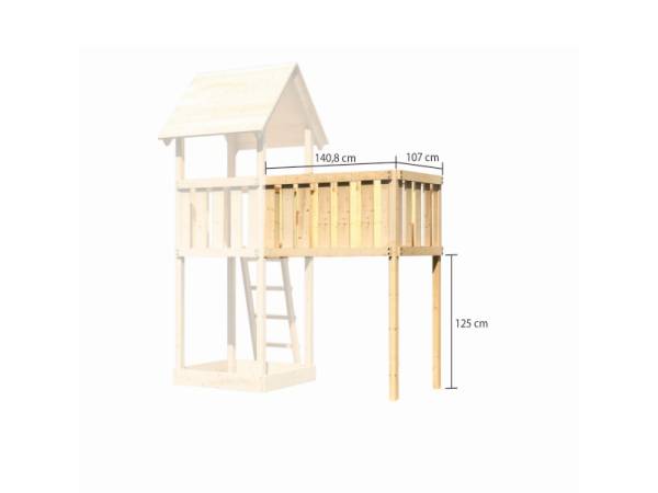 Akubi Spielturm Danny Satteldach + Rutsche violett + Doppelschaukelanbau Klettergerüst + Anbauplattform XL + Netzrampe