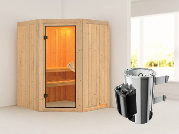 Nanja - Karibu Sauna Plug & Play inkl. 3,6 kW-Ofen - ohne Dachkranz -
