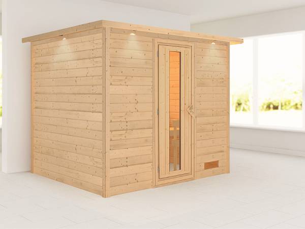Karibu Sauna Karla 38 mm mit Dachkranz- ohne Ofen- energiesparende Tür
