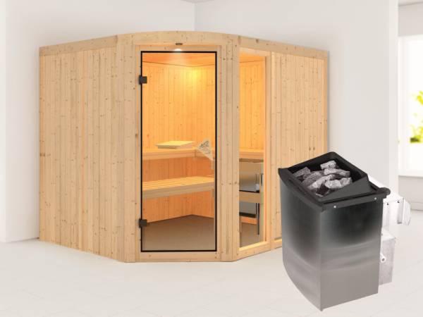 Lakura - Karibu Sauna inkl. 9-kW-Ofen - mit Rundbogen -