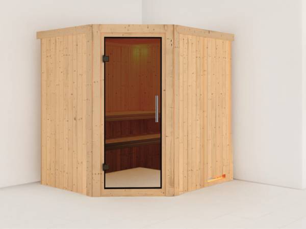 Karibu Sauna Siirin ohne Ofen, ohne Dachkranz, mit moderner Saunatür Karibu Sauna Siirin ohne Ofen, ohne Dachkranz, mit moderner Saunatür
