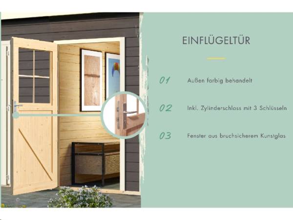 Karibu Gartenhaus Mattrup 2-Raum-Haus in terragrau 28 mm