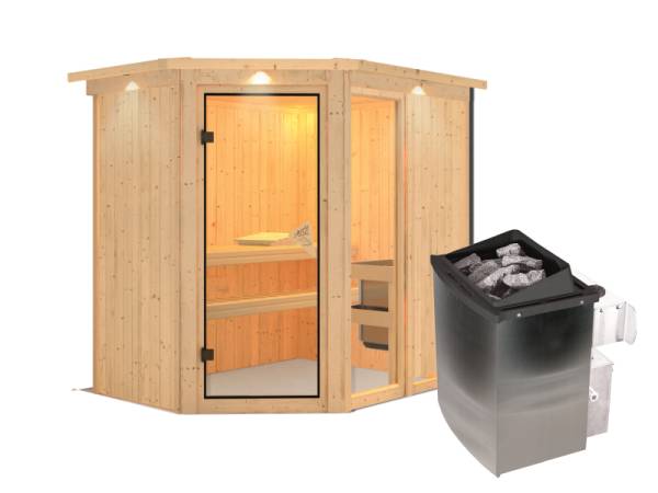 Fiona 1 - Karibu Sauna inkl. 9-kW-Ofen - mit Dachkranz -
