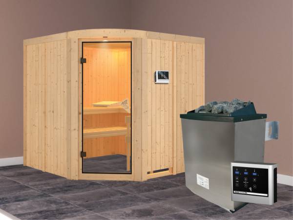 Aukura - Karibu Sauna inkl. 9-kW-Ofen - mit Rundbogen -