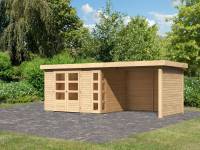 Karibu Woodfeeling Gartenhaus Kerko 5 natur mit Anbaudach 2,80 m inkl. Seiten- und Rückwand