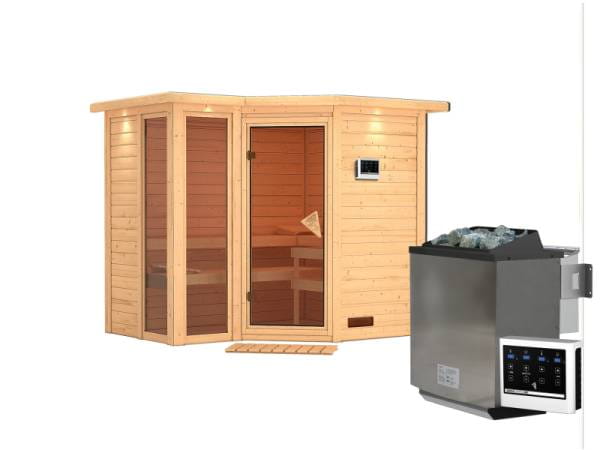 Amara - Karibu Sauna inkl. 9-kW-Bioofen - mit Dachkranz -