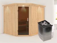 Karibu Sauna Malin inkl. 9-kW-Ofen mit interner Steuerung, mit Dachkranz, mit moderner Saunatür