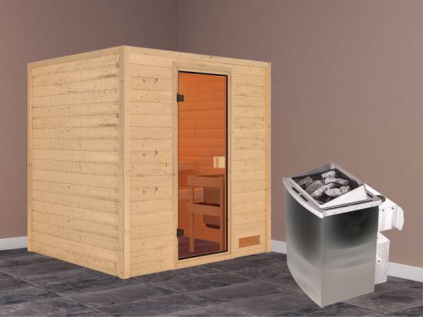 Karibu Woodfeeling Sauna Anja - Classic Saunatür - 4,5 kW Ofen integr. Strg. - ohne Dachkranz