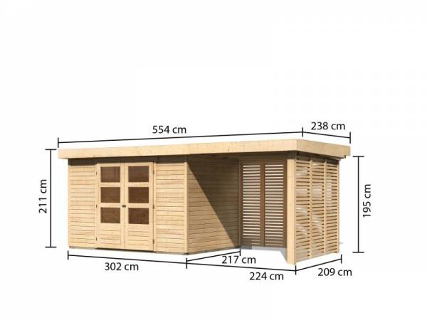 Karibu Woodfeeling Gartenhaus Askola 4 mit Anbaudach 2,4 m, Lamellenwände